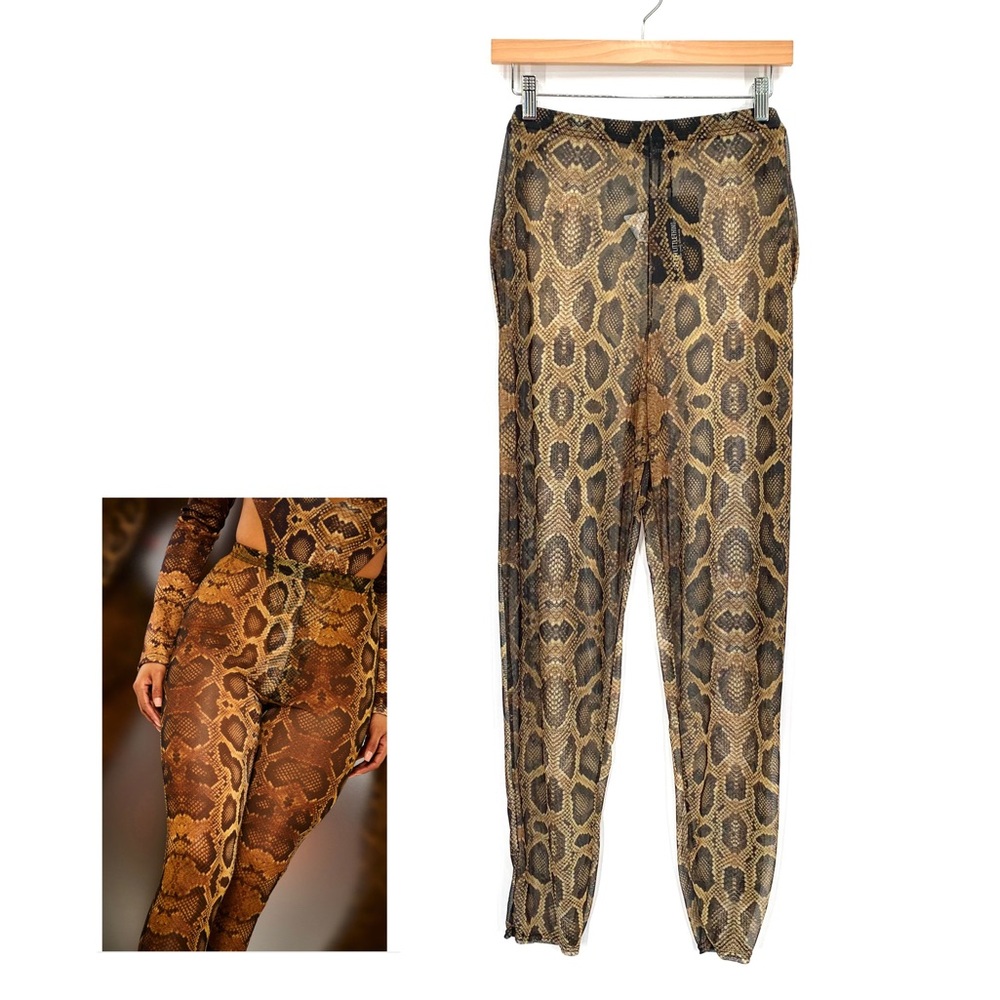 Mob Wife PrettyLittleThing Natural Snake Sheer Mesh Festival Leggings XL NWT